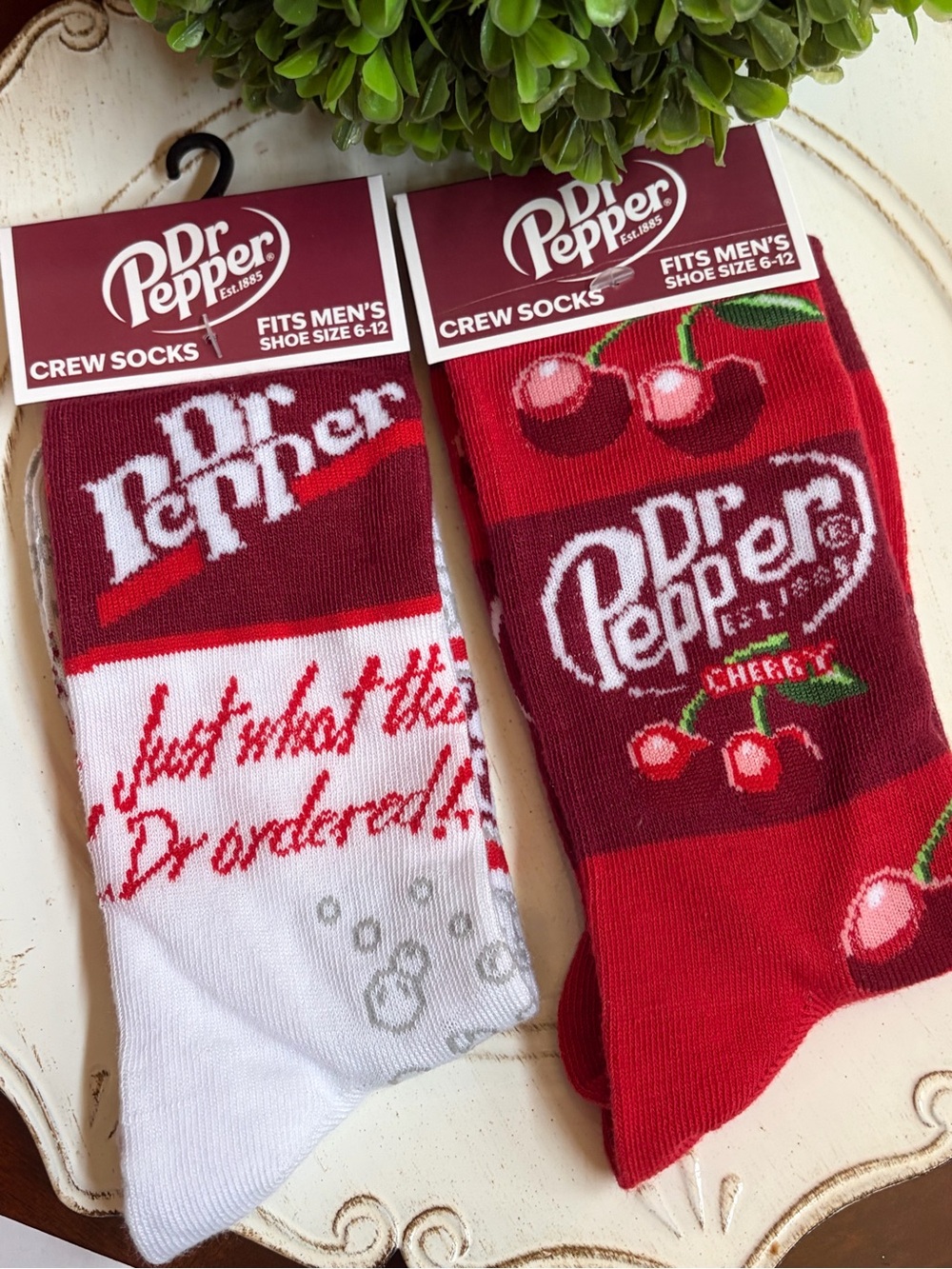 Dr Pepper Men’s Crew Socks - White, Red, Maroon